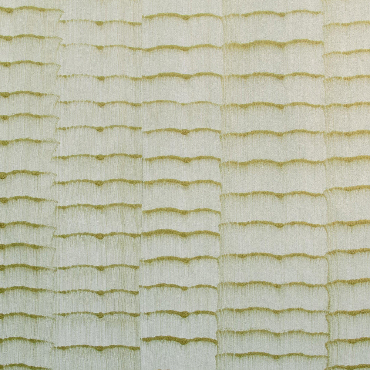 Detail of wallpaper in an abstract textural pattern in metallic green and greige.