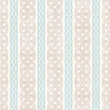Detail of wallpaper in a geometric stripe print in blue and tan on a mottled cream field.