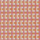 Detail of fabric in an interlocking checked pattern in shades of tan, pink and orange.