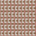 Detail of fabric in an interlocking checked pattern in shades of pink, tan and brown.