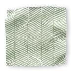 Square fabric swatch in a dense herringbone print in sage on a white field.