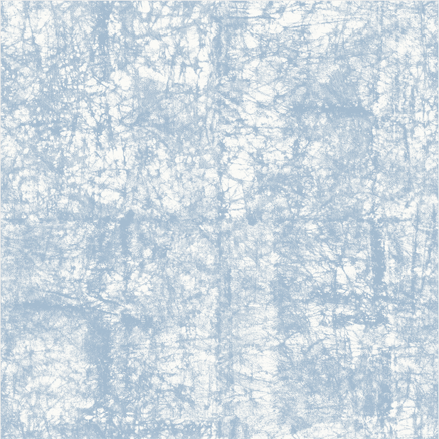 Detail of wallpaper in an organic textural print in light blue on a white field.