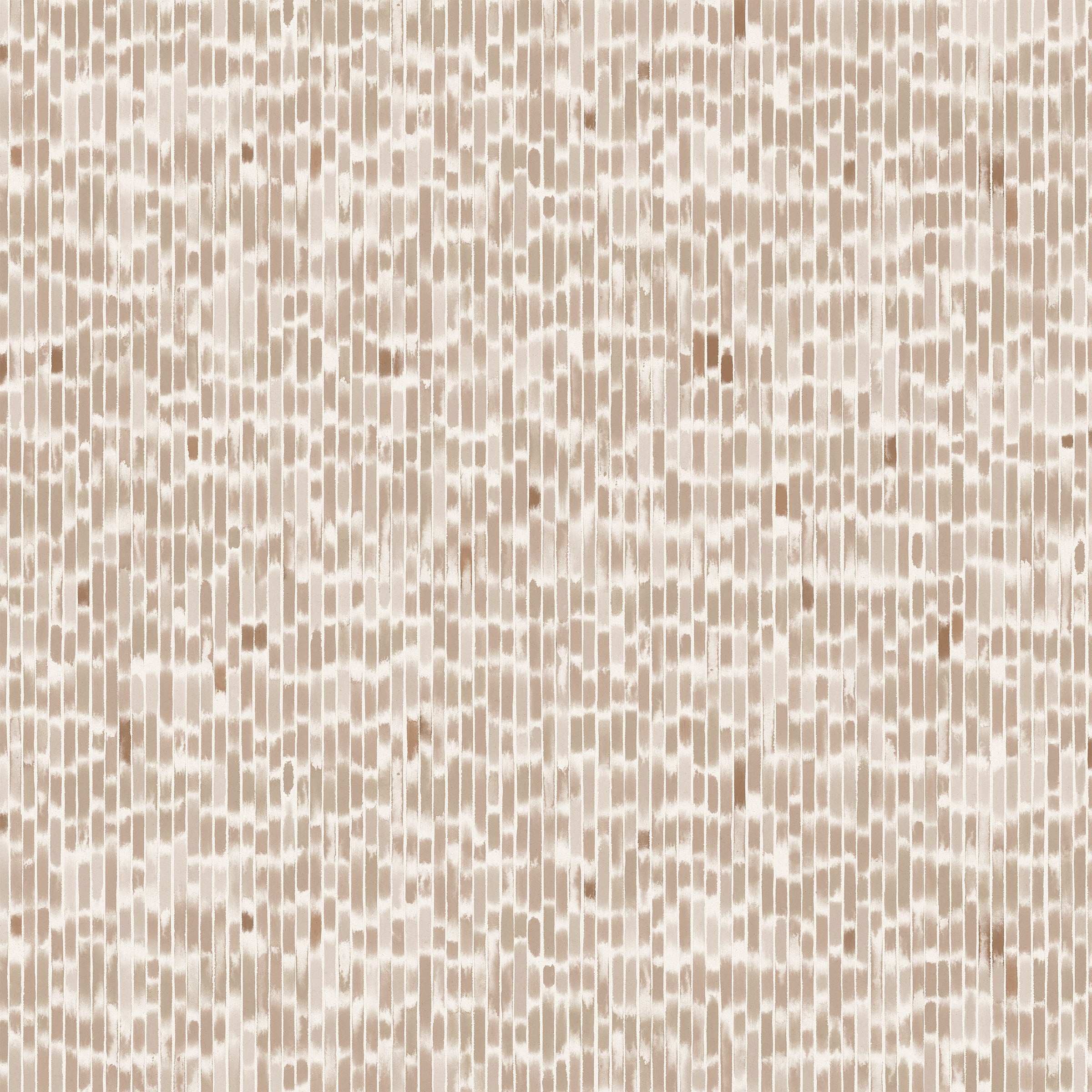 Detail of fabric in a linear check pattern in shades of tan and brown on a white field.