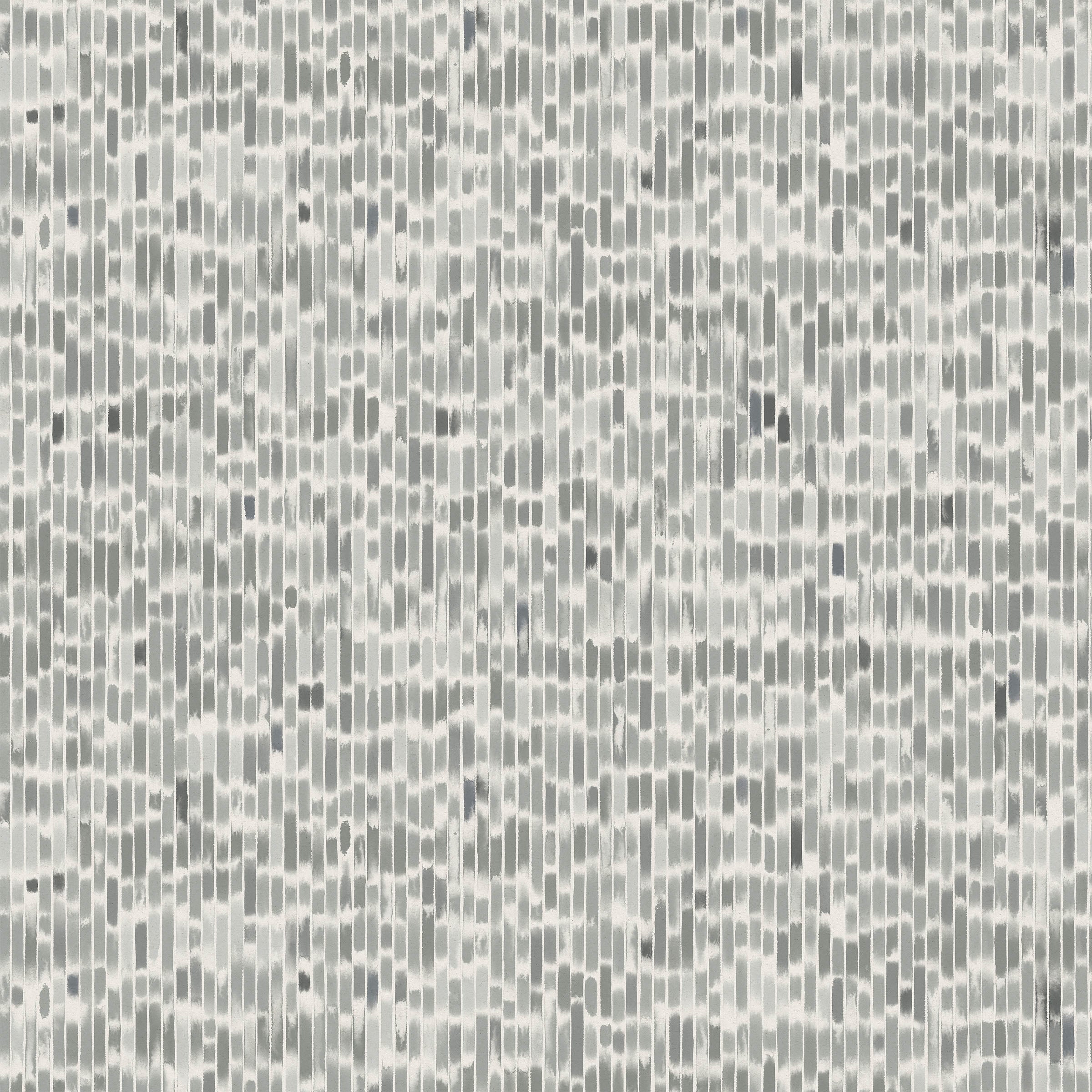 Detail of fabric in a linear check pattern in shades of gray on a white field.