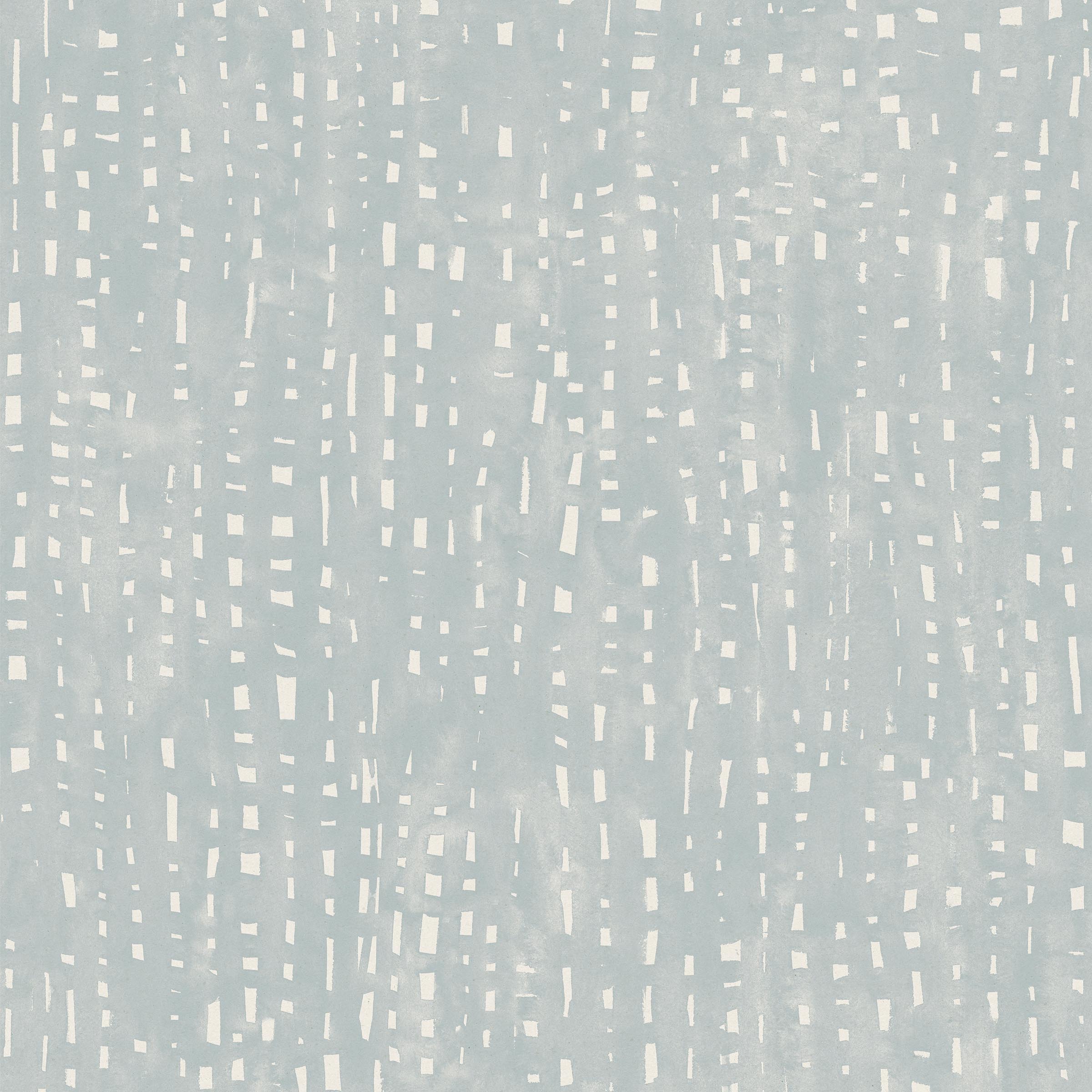 Detail of wallpaper in a painterly small-scale grid print in blue-gray on a white field.