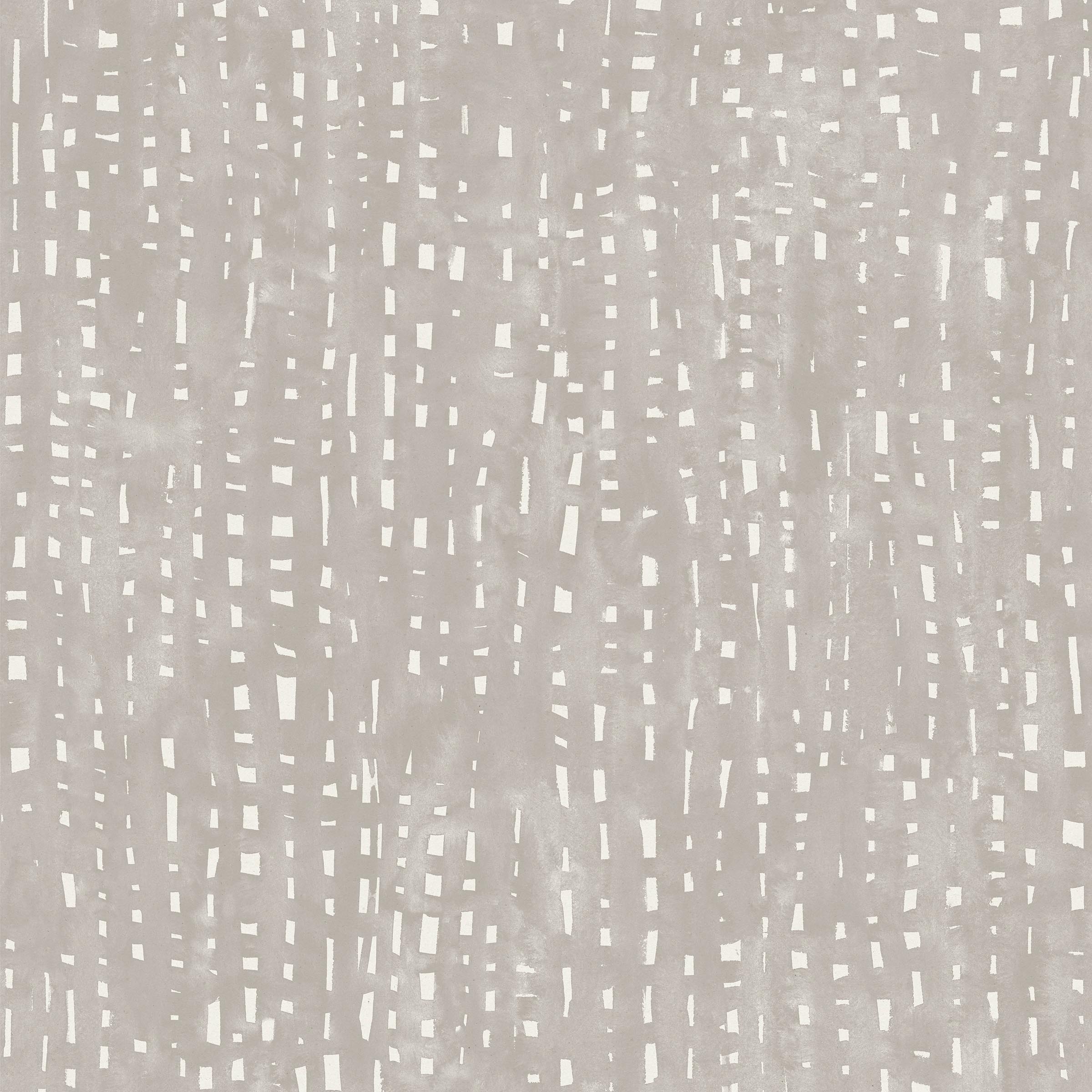 Detail of wallpaper in a painterly small-scale grid print in gray on a white field.