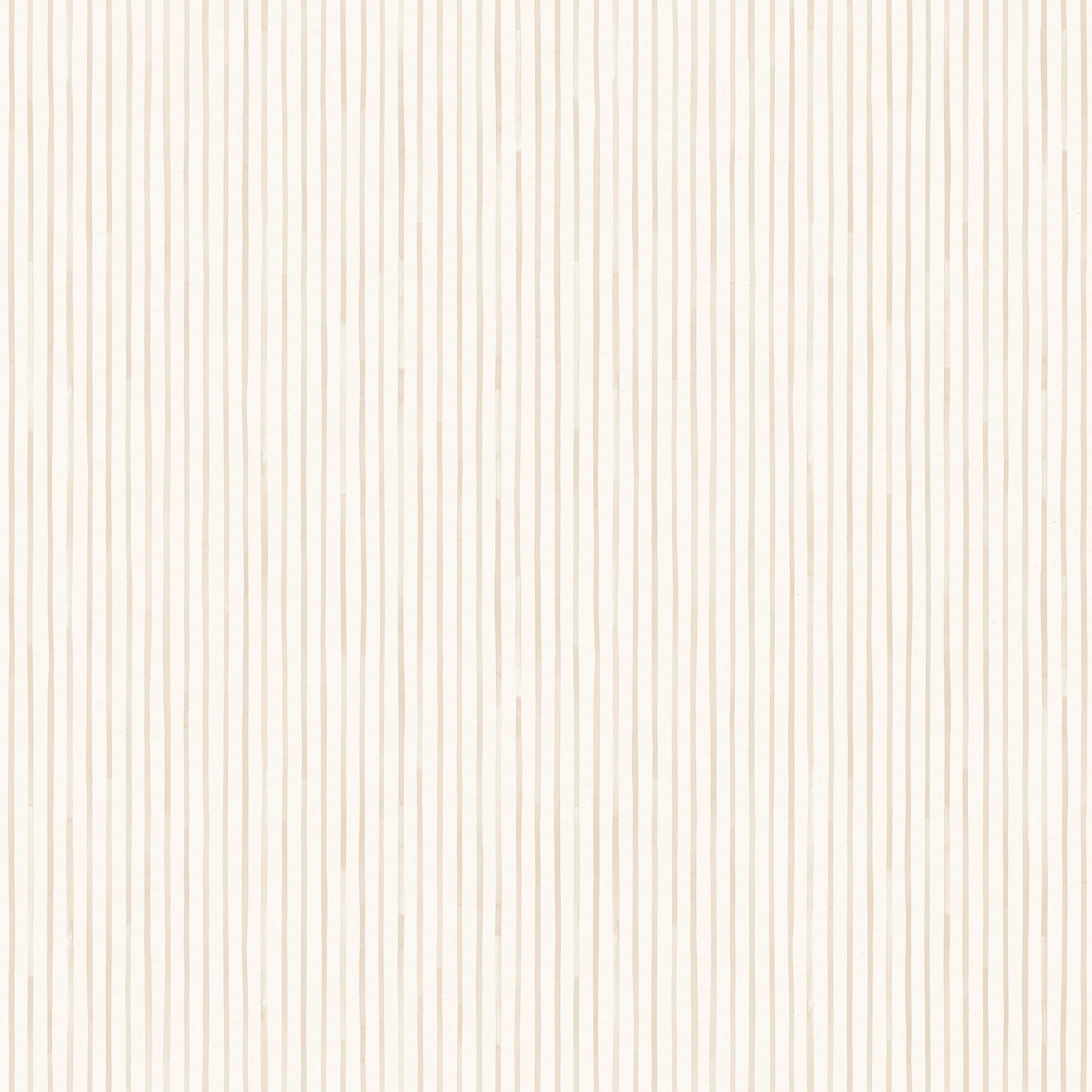 Detail of wallpaper in a painterly stripe pattern in cream on a white field.