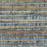 Detail of a jute grasscloth wallpaper in shades of blue and brown on a paper backing.