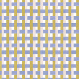 Detail of fabric in an interlocking checked pattern in shades of pink, mustard and blue.