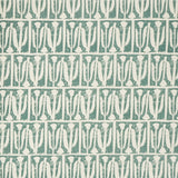 Woven fabric swatch in an abstract tulip print in a repeating stripe on a dusty blue field.