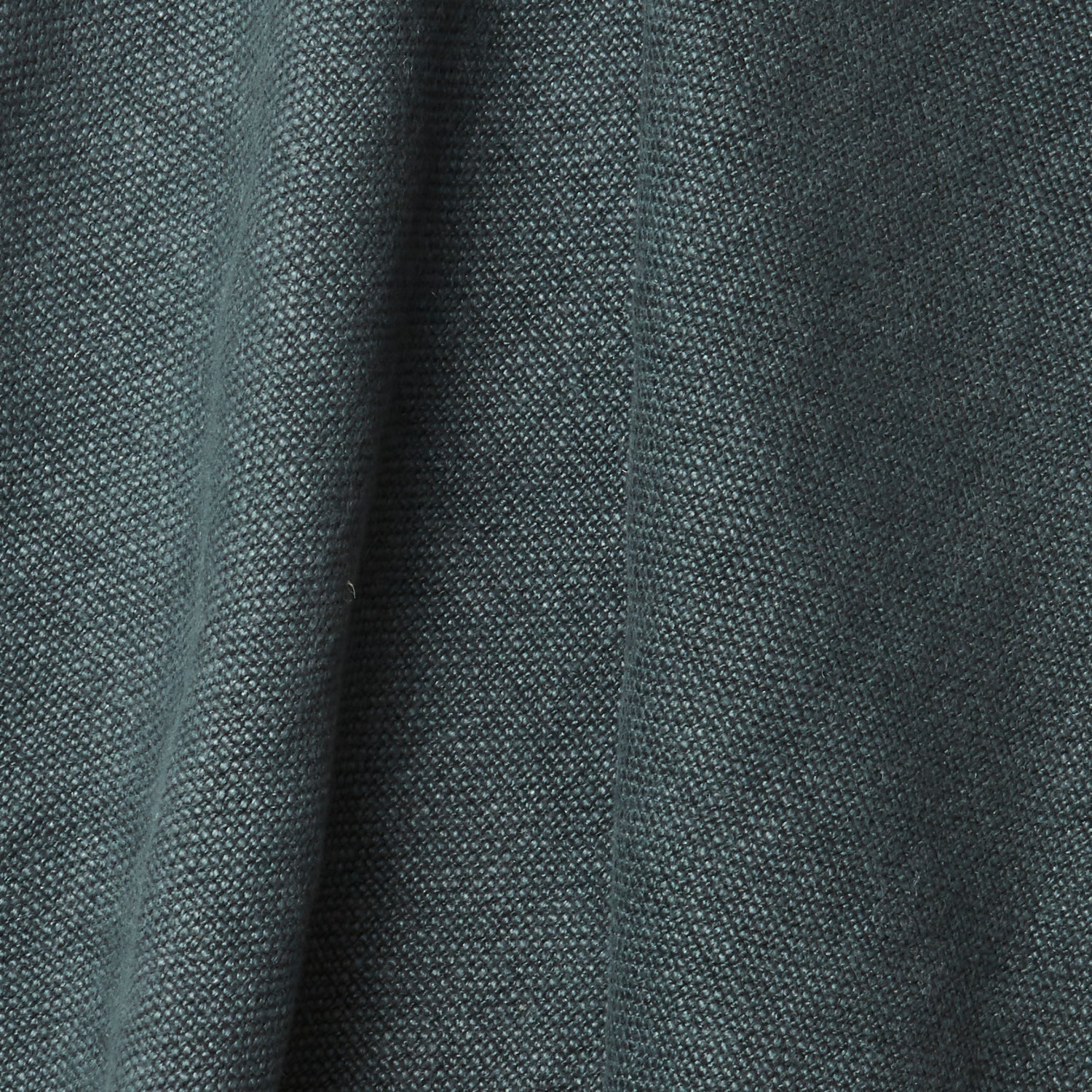 A draped swatch of old-world linen fabric in a solid dark green-gray color.