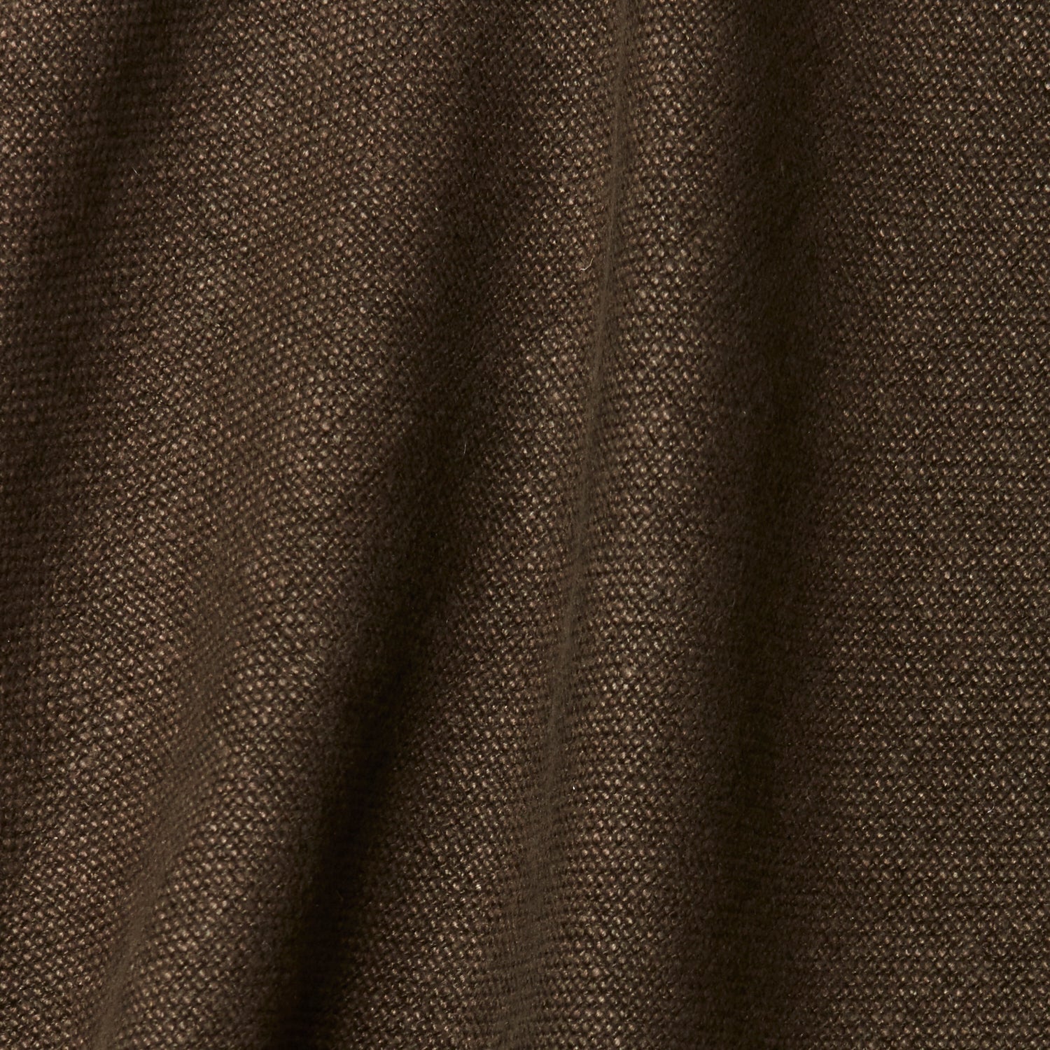 A draped swatch of old-world linen fabric in a solid dark brown color.