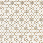 Fabric in a geometric star print in shades of brown and tan on a white field.