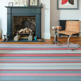 Striped flatweave runner in pink red grey and cream
