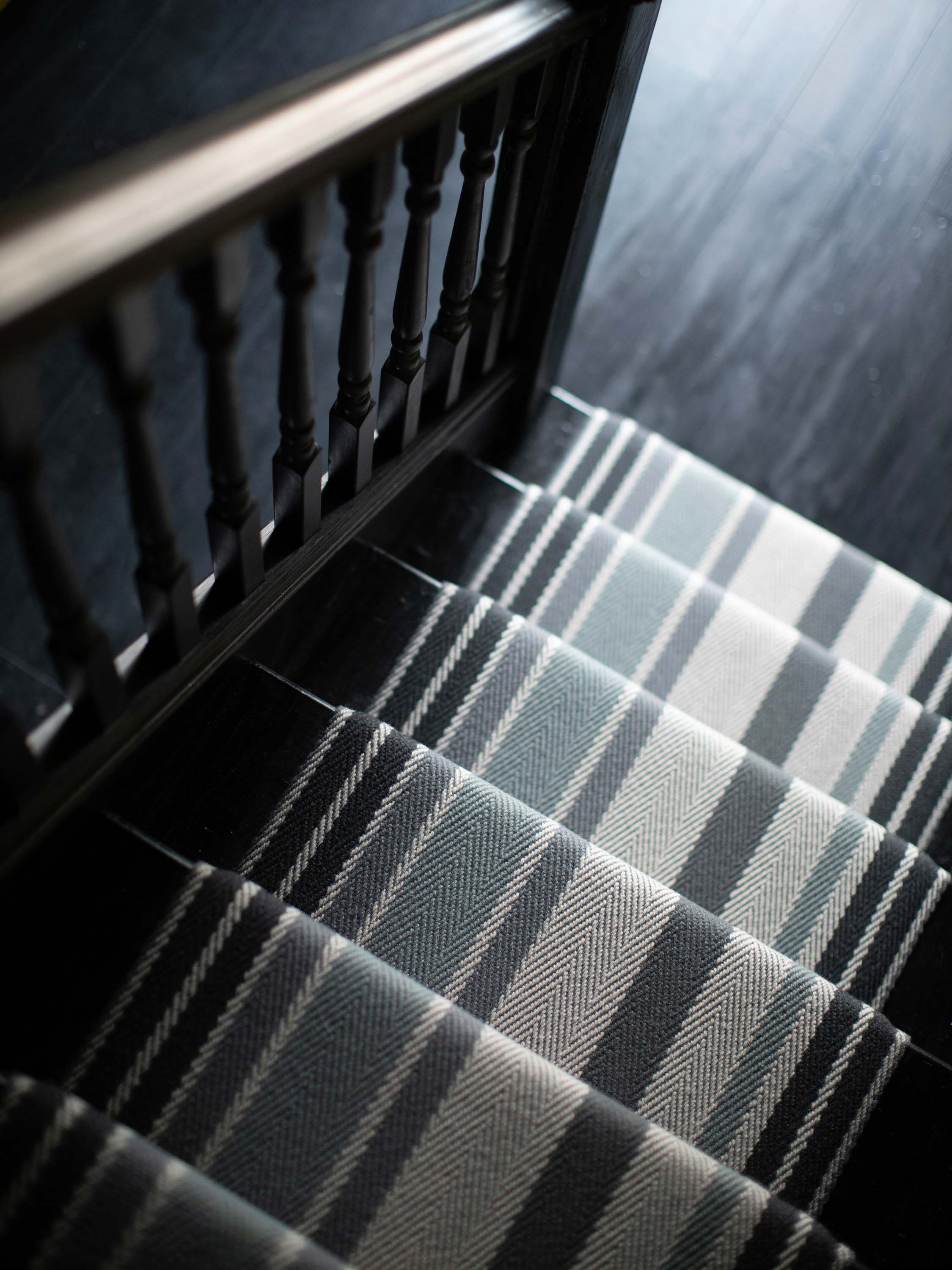 Striped flatweave runner in slate grey and cream