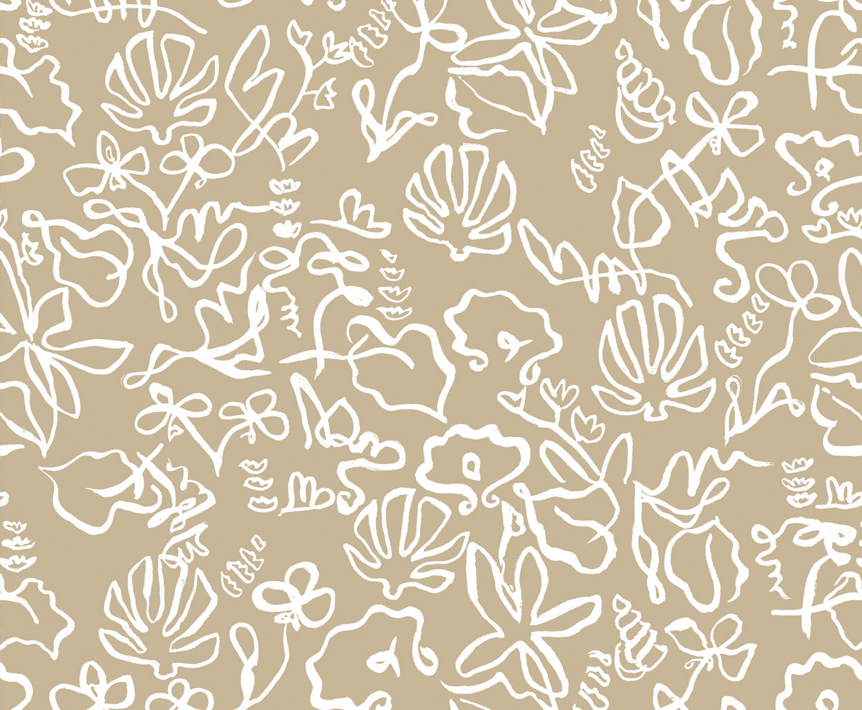 Detail of wallpaper in a painterly seashell print in white on a light pink field.