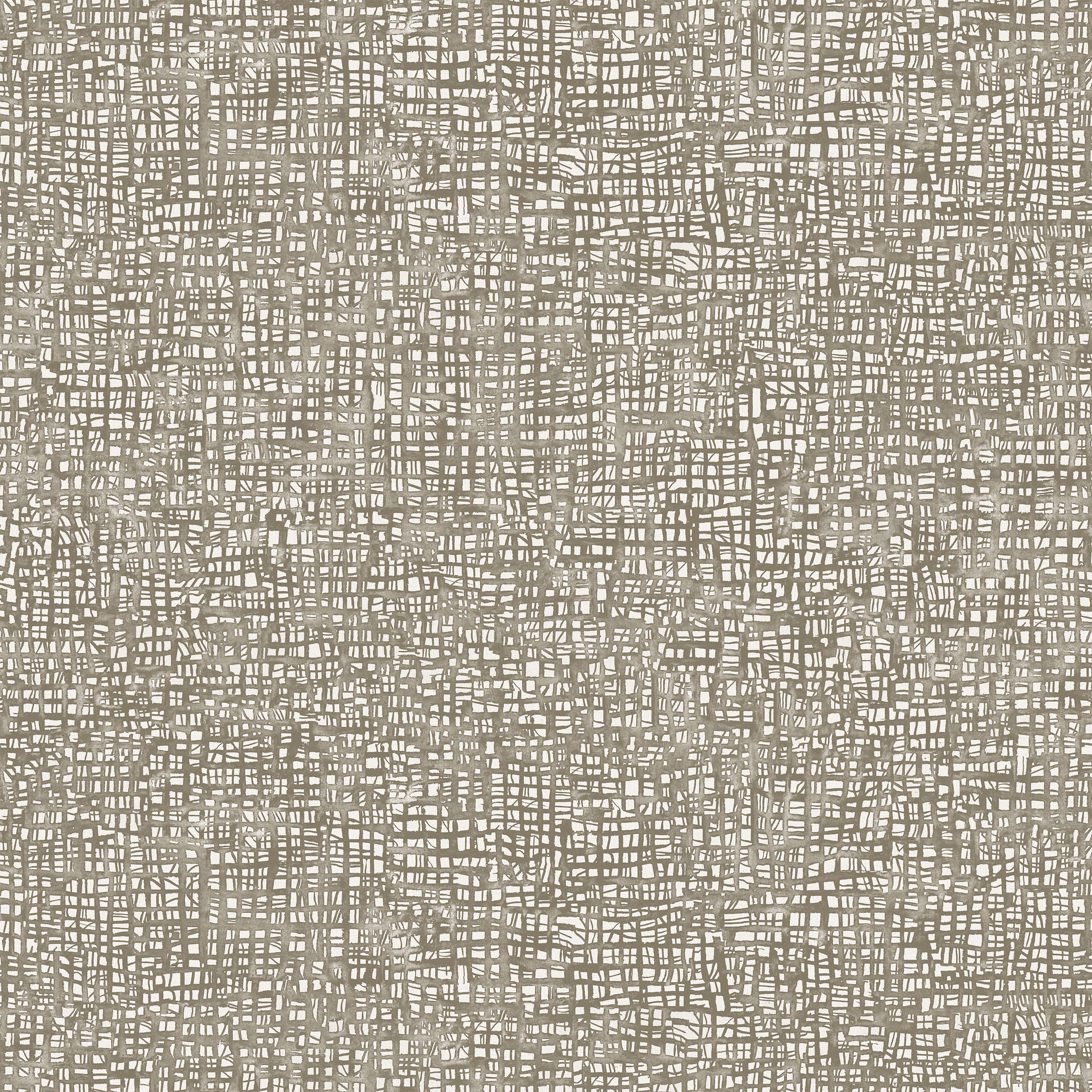 Detail of fabric in a textural wicker pattern in mottled olive on a white field.