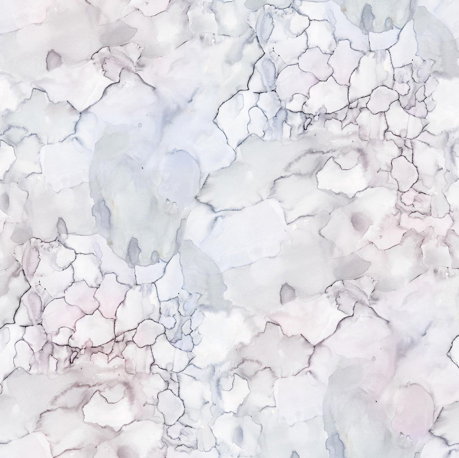 Detail of wallpaper in an abstract textural print in shades of white, purple and gray.