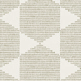 Detail of wallpaper in a geometric star print in olive on a cream field.
