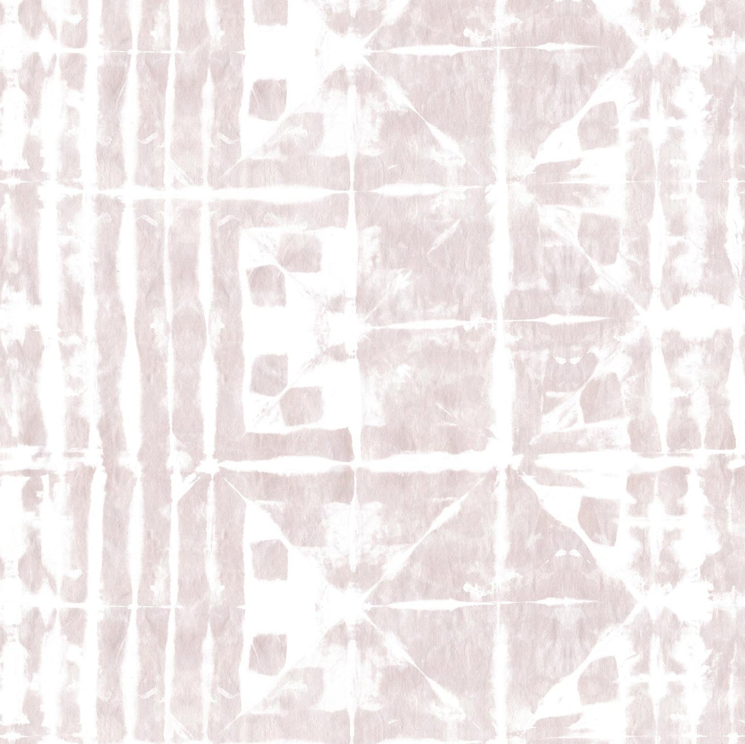 Detail of wallpaper in an abstract dyed grid print in mottled white and pink.