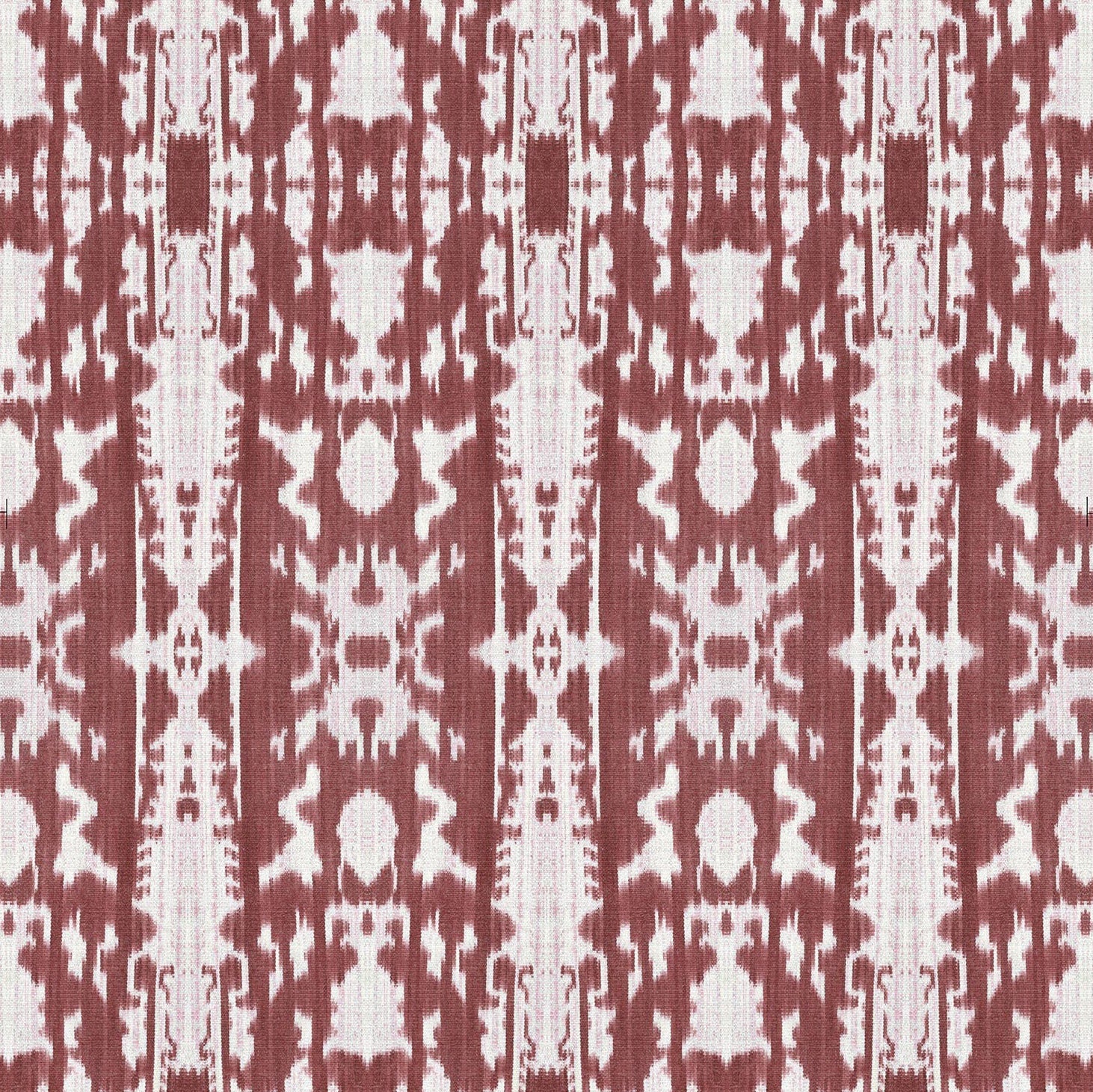 Detail of wallpaper in a painterly ikat print in rust and white.