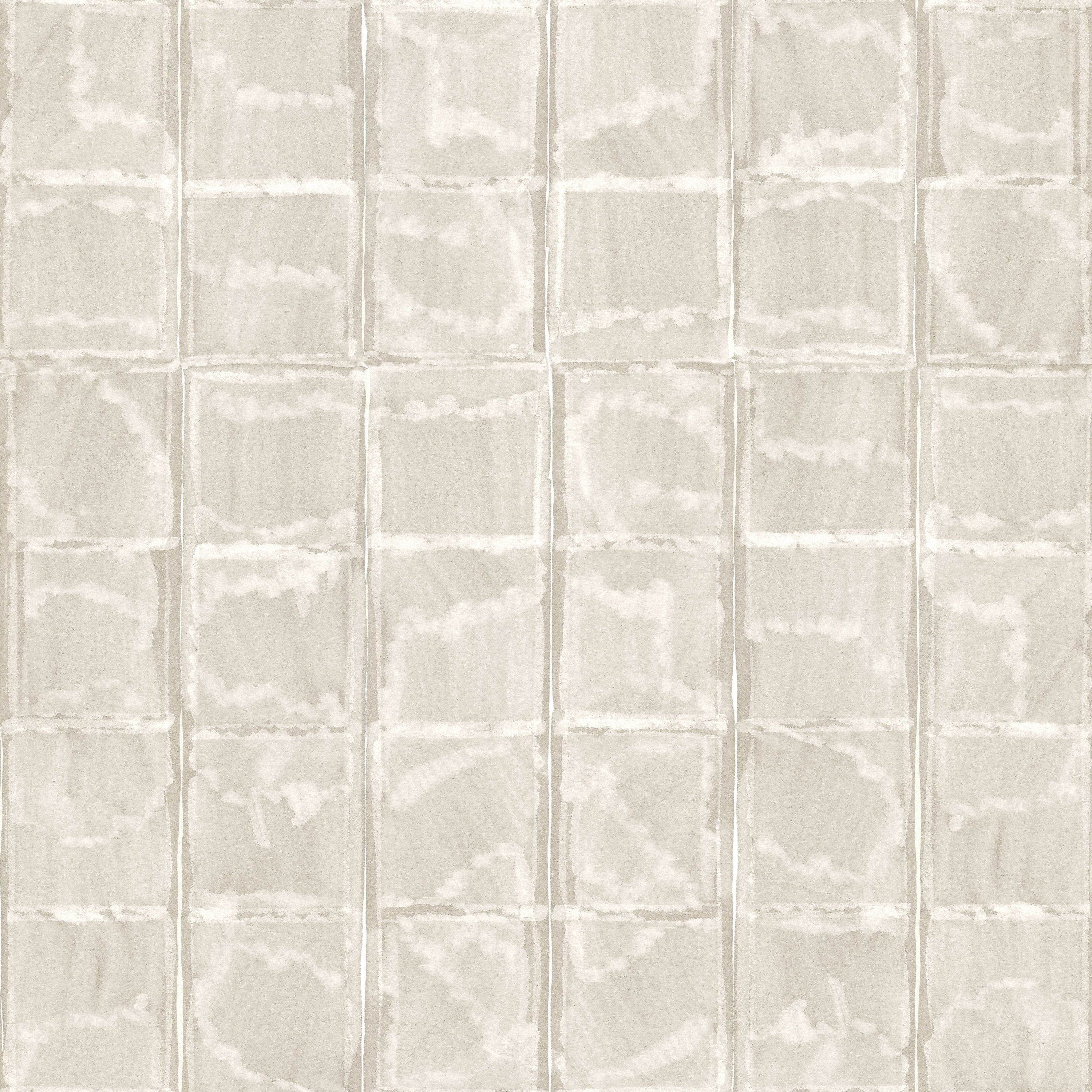 Detail of wallpaper in a textural block print in mottled tan.