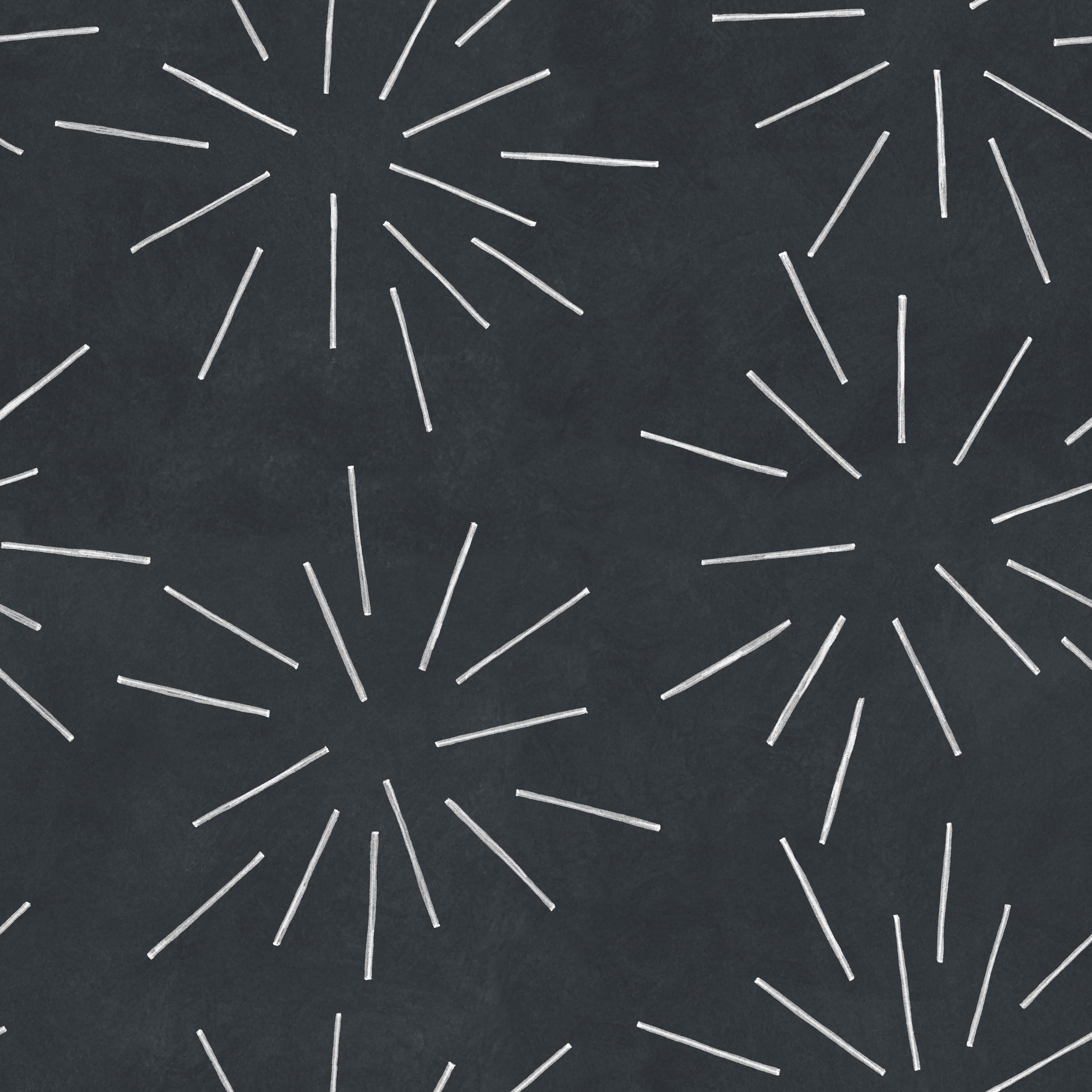 Detail of wallpaper in a playful firework print in white on a charcoal field.