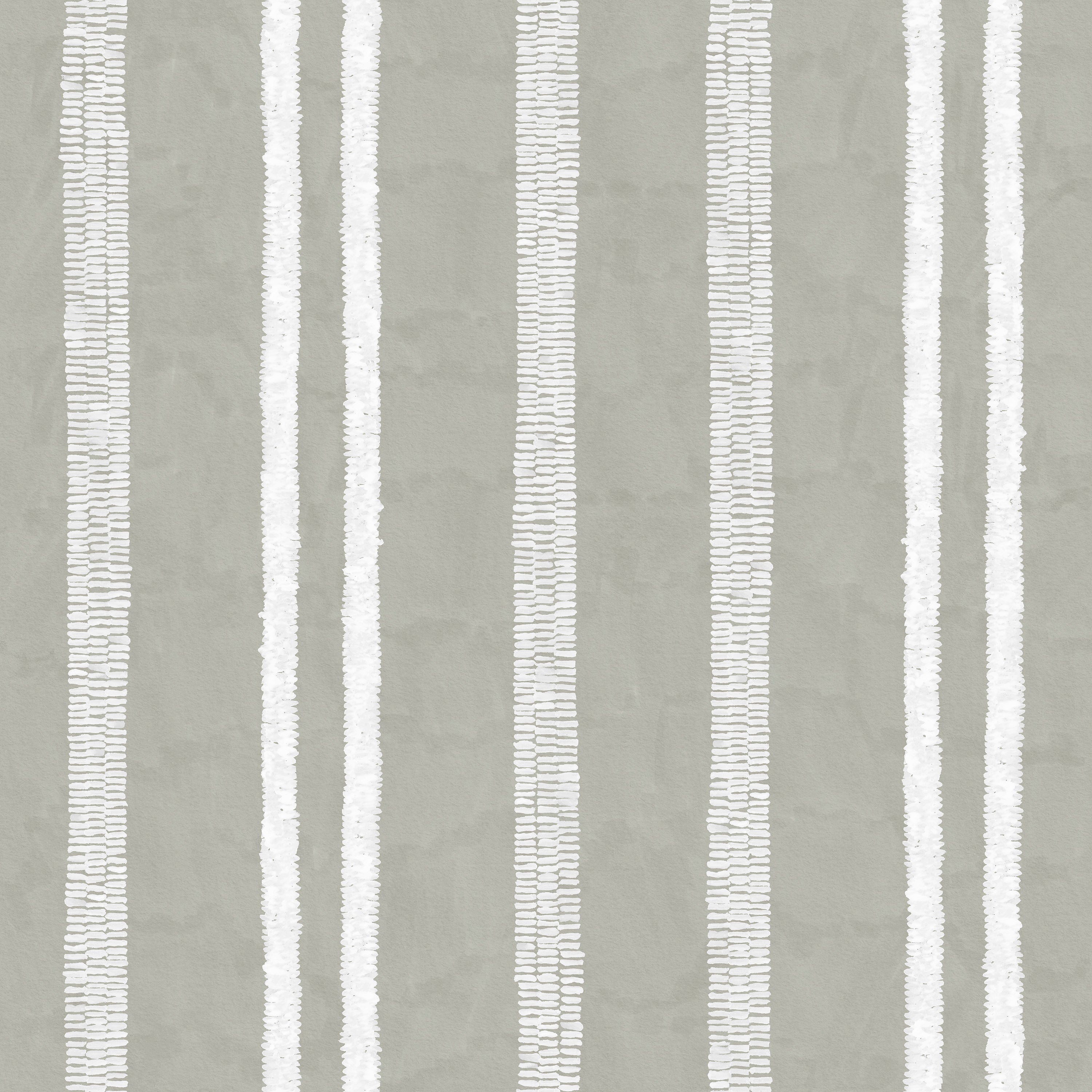 Detail of wallpaper in a textural stripe pattern in white on a greige field.