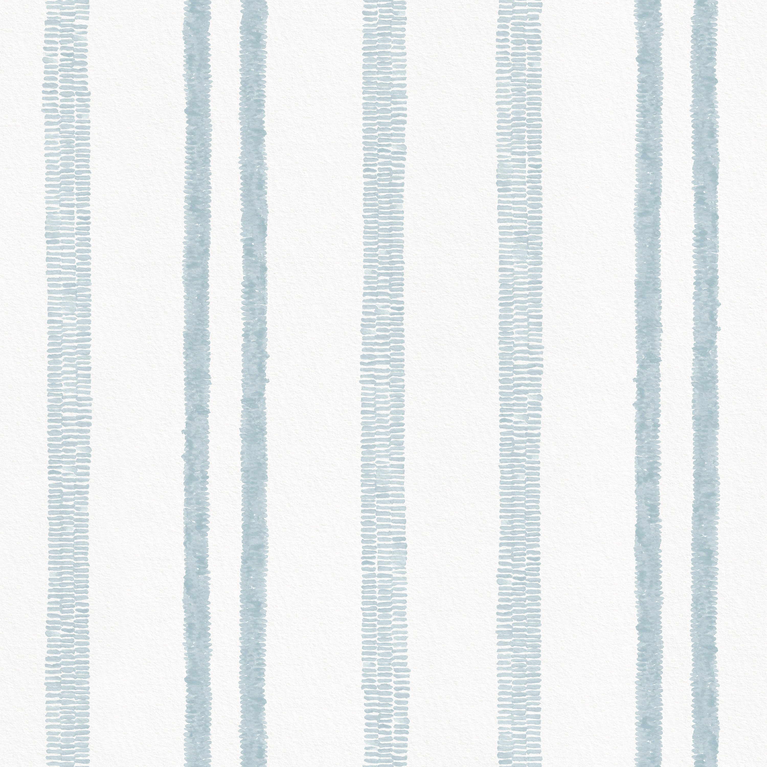 Detail of wallpaper in a textural stripe pattern in light blue on a white field.