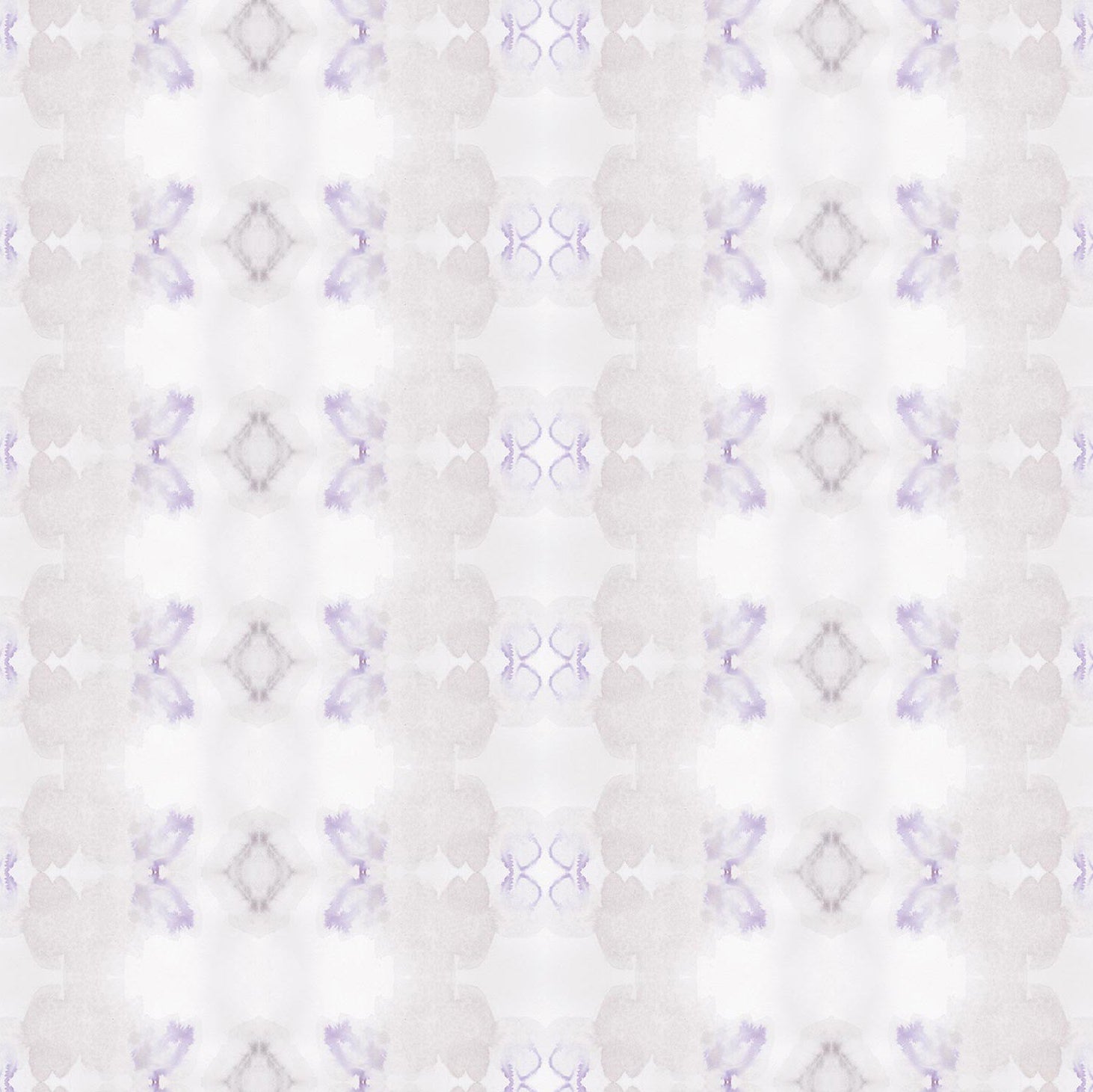 Detail of wallpaper in a striped ink blot print in shades of tan and purple on a cream field.