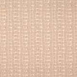 Detail of fabric in a playful curvy grid print in peach on a white field.