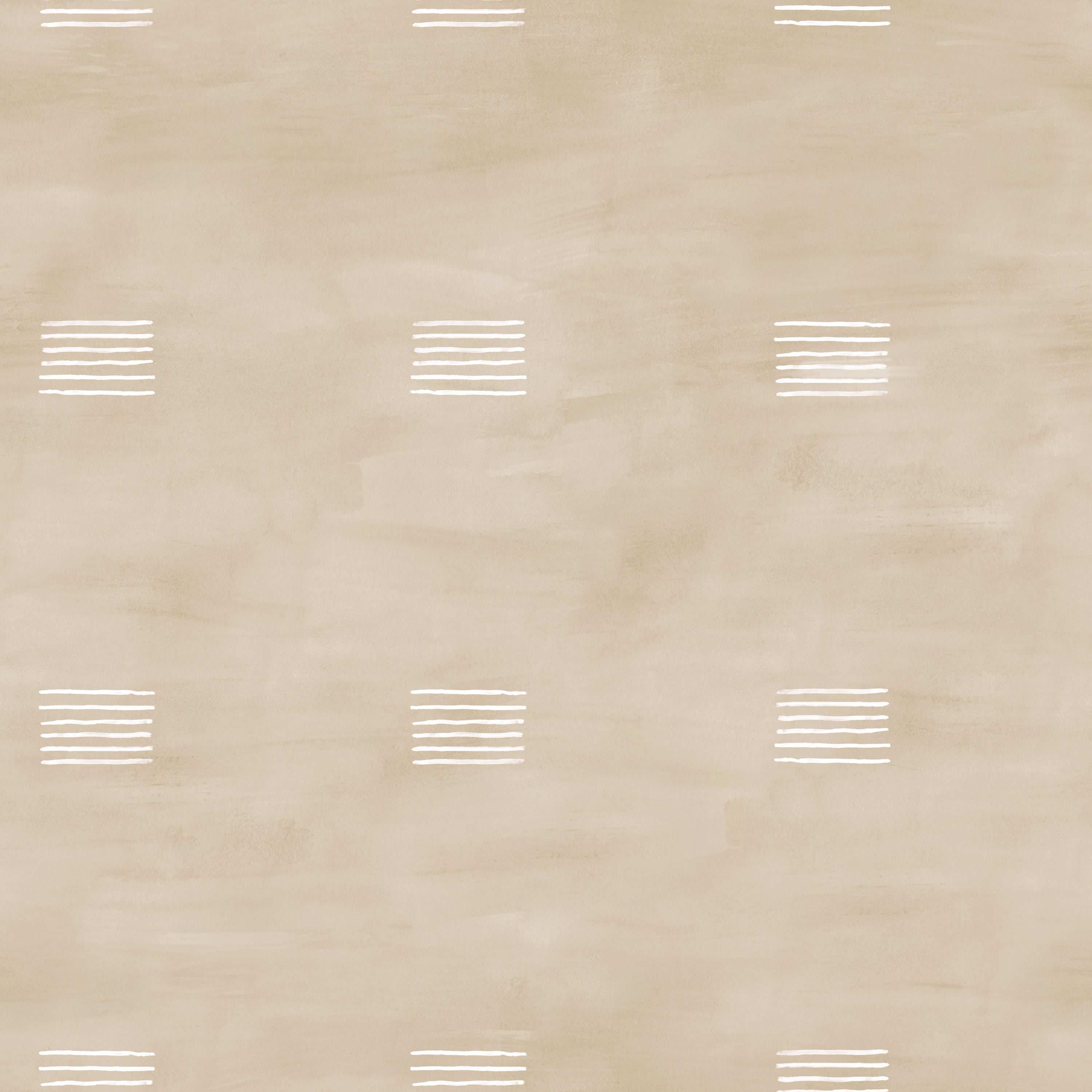 Detail of wallpaper in a gridded dash print in white on a tan field.