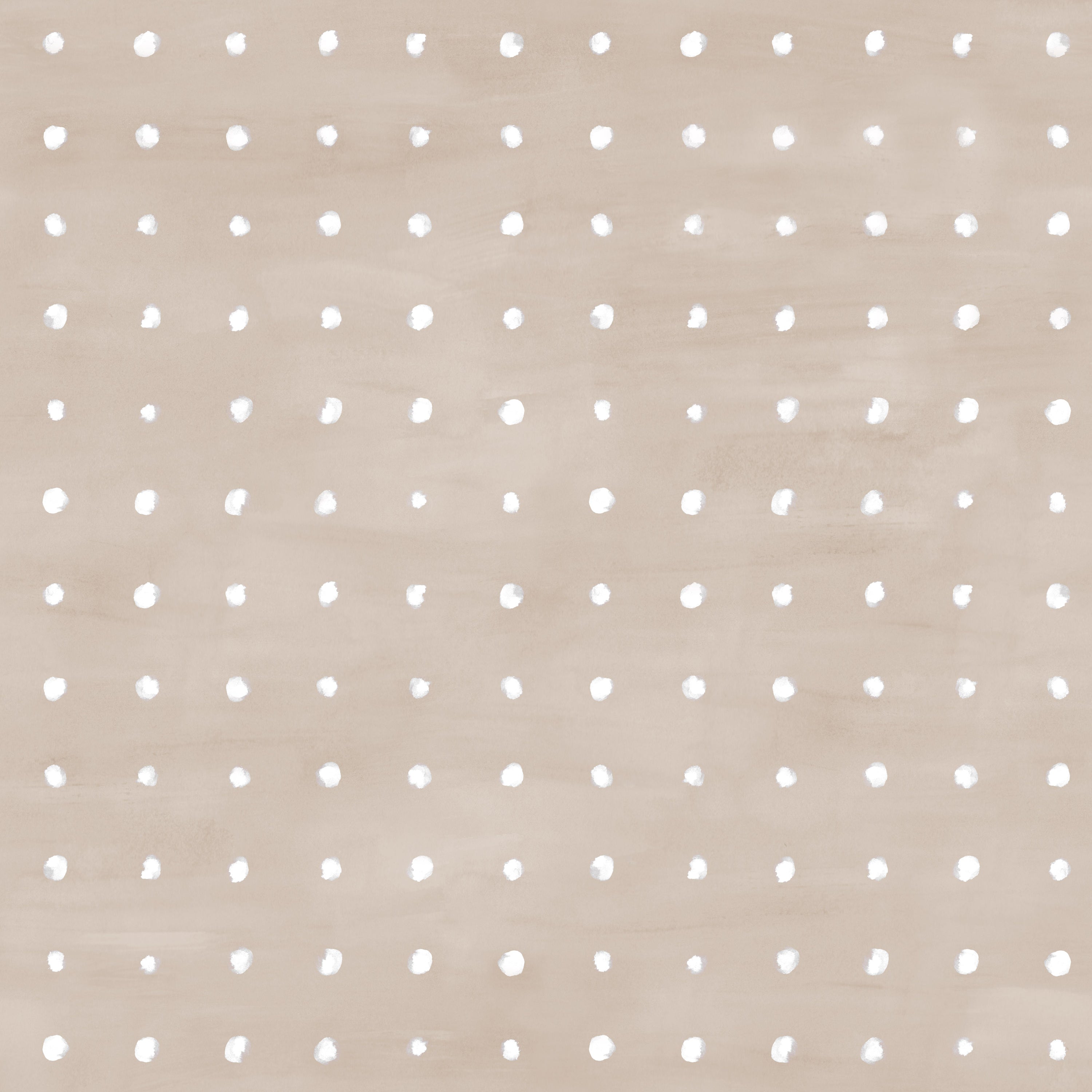 Detail of wallpaper in a dotted grid pattern in white on a tan field.