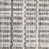 Wool broadloom carpet swatch in a plaid print in shades of gray and white.