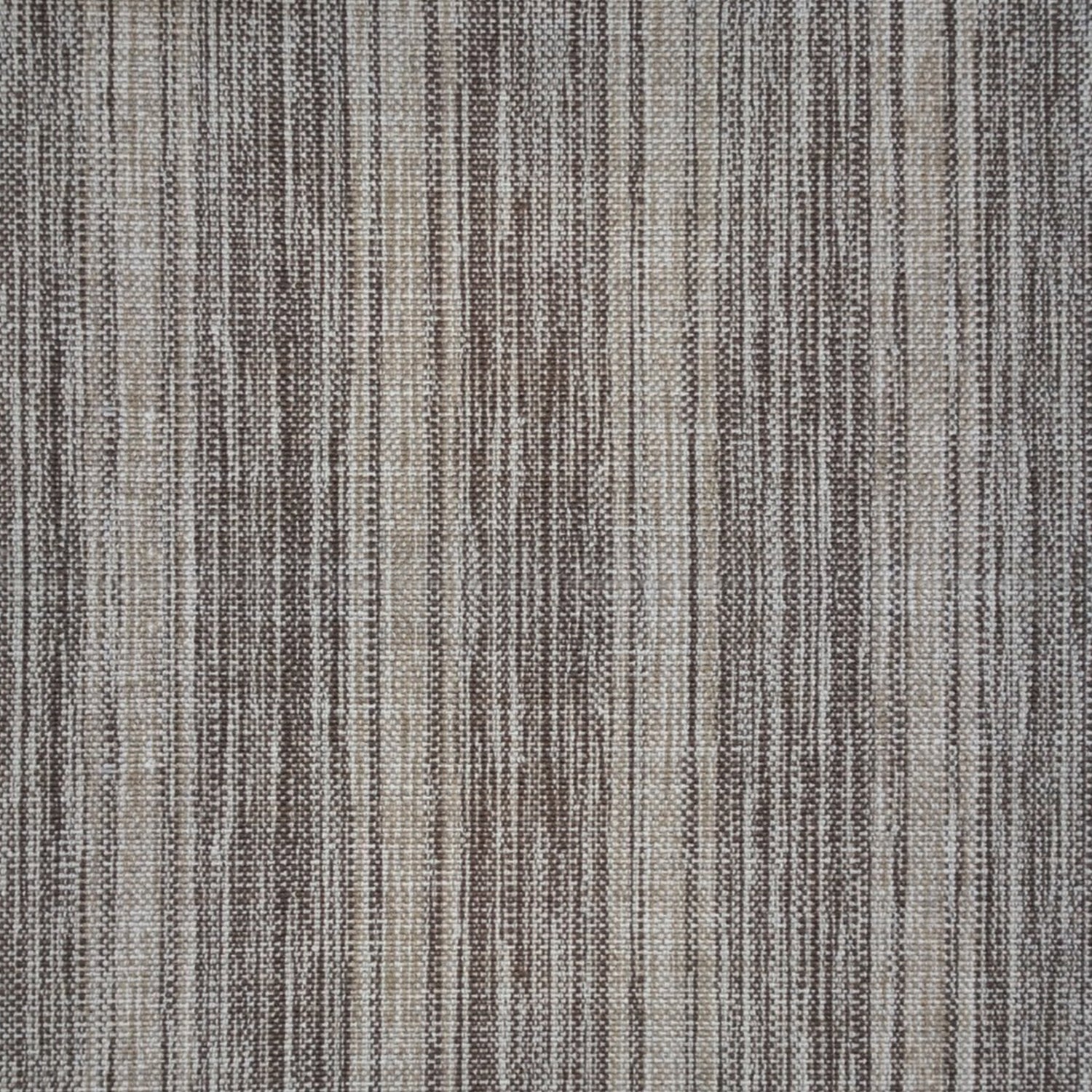 Linen broadloom carpet swatch in a woven ombré stripe pattern in tan and brown shades.
