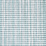 Wool broadloom carpet swatch in a multicolor stripe in shades of white and blue-green.