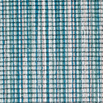 Wool broadloom carpet swatch in a multicolor stripe in shades of white, blue-green and turquoise.
