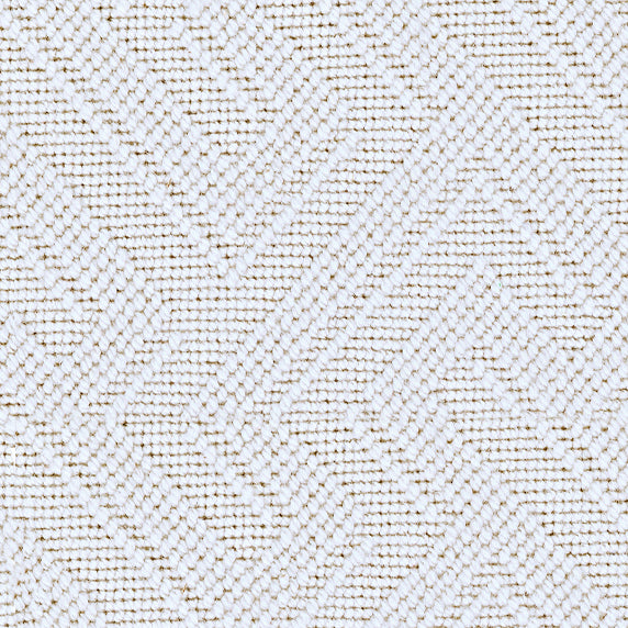 Wool broadloom carpet swatch in a geometric linear print in white.