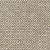 Wool broadloom carpet swatch in a woven diamond grid print in cream and brown.