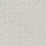Wool broadloom carpet swatch in a woven diamond grid print in ivory and gray.
