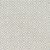 Wool broadloom carpet swatch in a woven diamond grid print in ivory and gray.