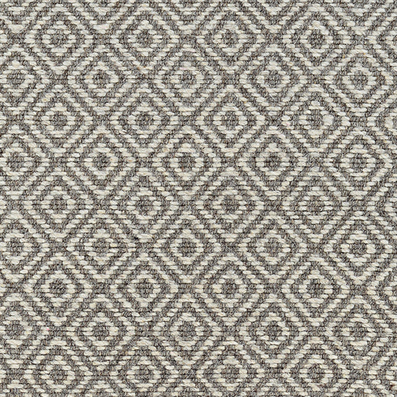 Wool broadloom carpet swatch in a woven diamond grid print in charcoal and gray.
