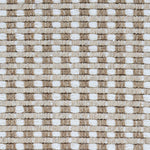 Wool broadloom carpet swatch in a chunky ribbed check weave in white, cream and tan. 