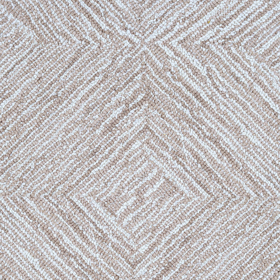 Wool broadloom carpet swatch in a dense diamond check in shades of tan and white.
