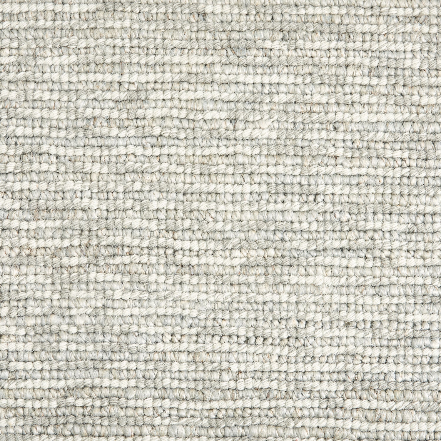 Wool broadloom carpet swatch in a striped light gray and cream weave pattern.