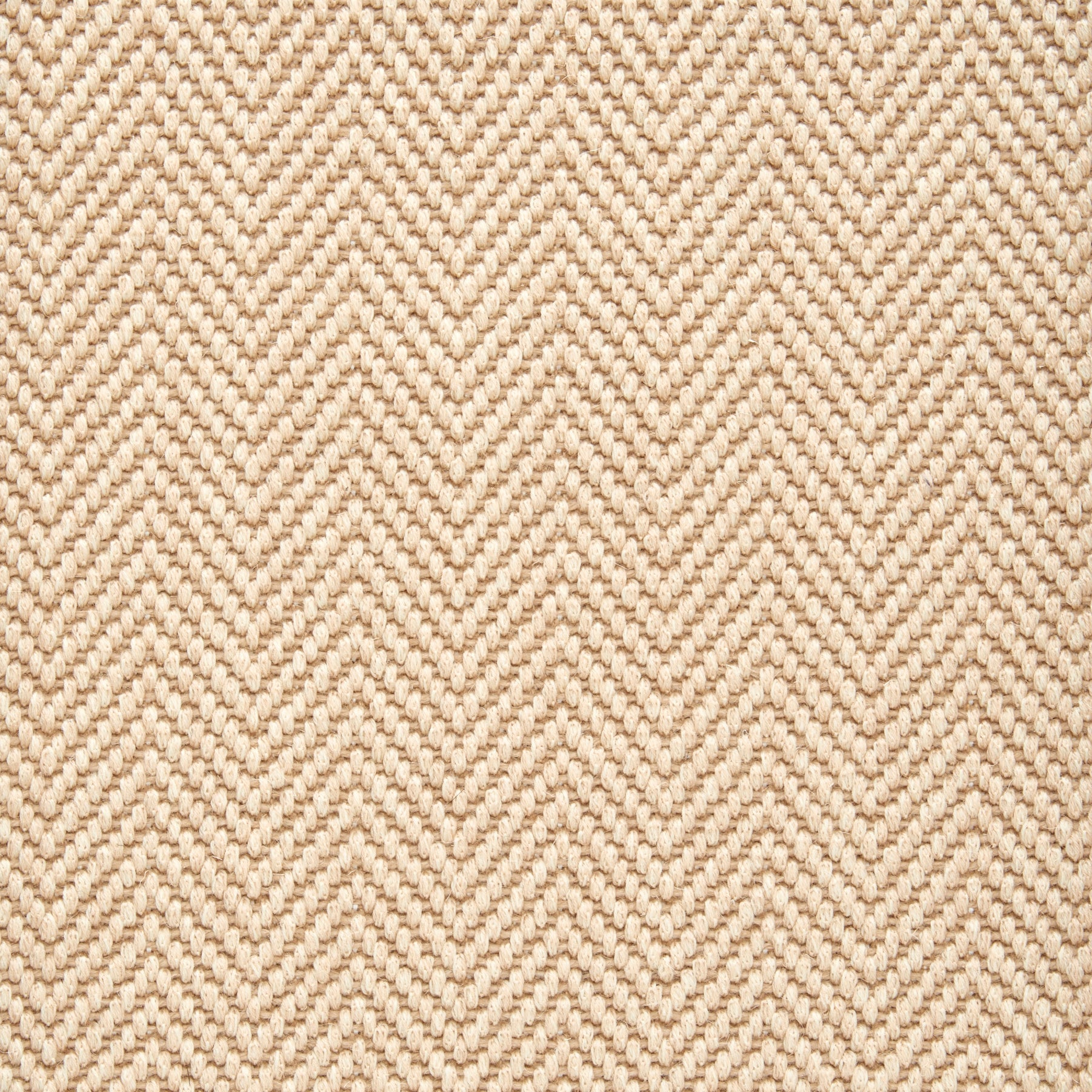 Wool broadloom carpet swatch in a herringbone weave in warm beige.