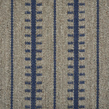 Wool broadloom carpet swatch in a ticked stripe weave in navy and brown.
