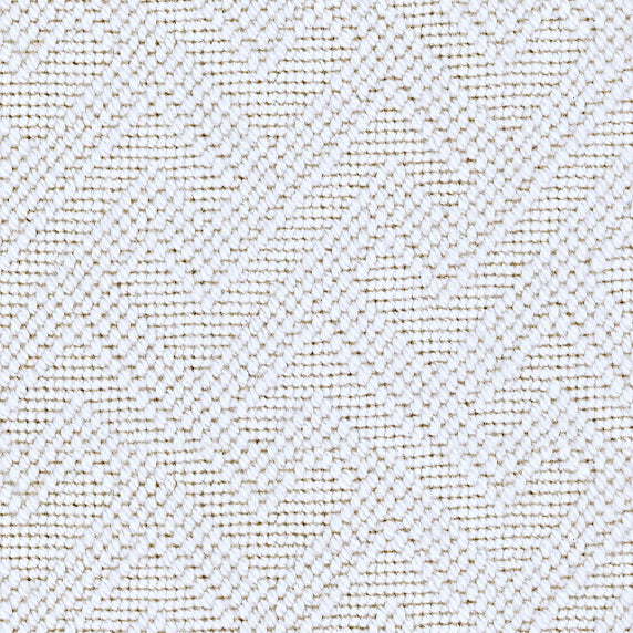 Wool broadloom carpet swatch in a dimensional geometric weave in white.