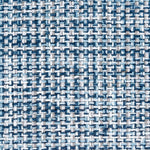 Wool broadloom carpet swatch in a tweed weave in mottled blue, gray and white.