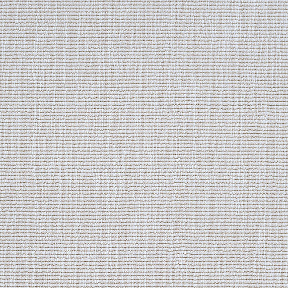 Wool broadloom carpet swatch in a ribbed weave in mottled white and tan.